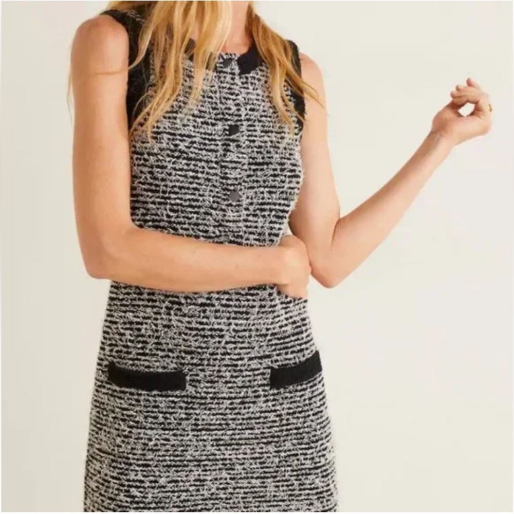 Mango Black and White Textured Shift Dress